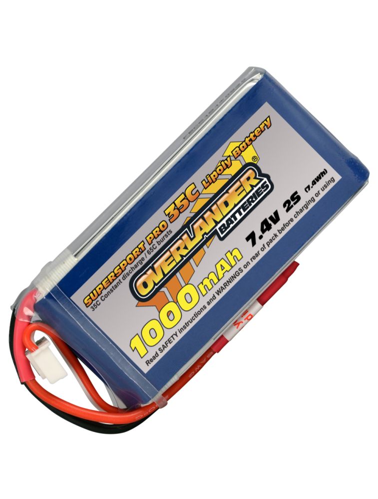 Overlander 1000mAh 7.4v 2S 35C SuperSport LiPo Battery - JST-BEC Connector