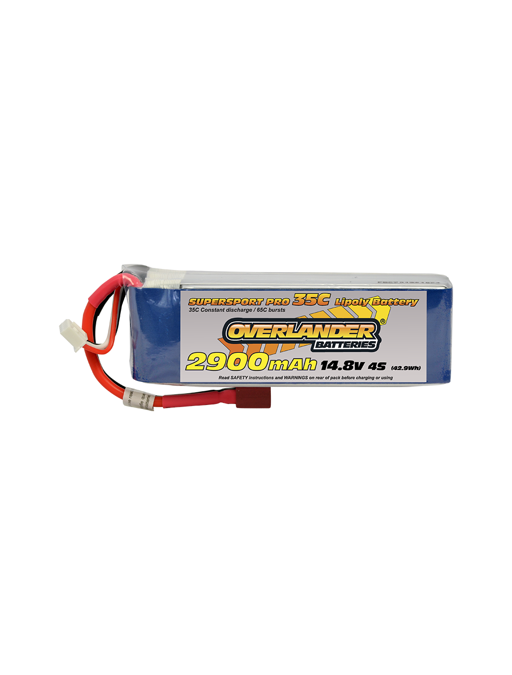 Overlander 2900mAh 14.8v 4S 35C SuperSport LiPo Battery - DEANS Connector