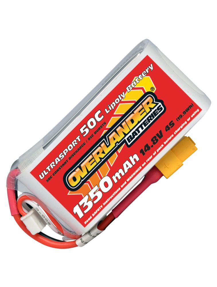 Overlander 1350MAH 14.8V 4S 50C ULTRASPORT LIPO BATTERY - DEANS Connector