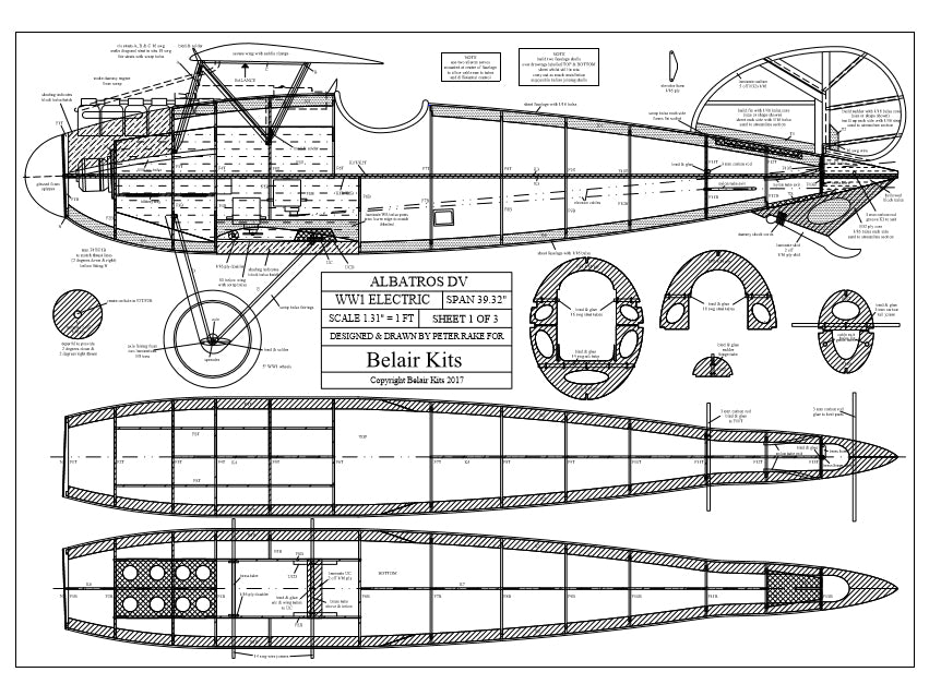 Belair Scale Kits Albatros DV - 39" Electric Scale Kit RC Aircraft A-BA002