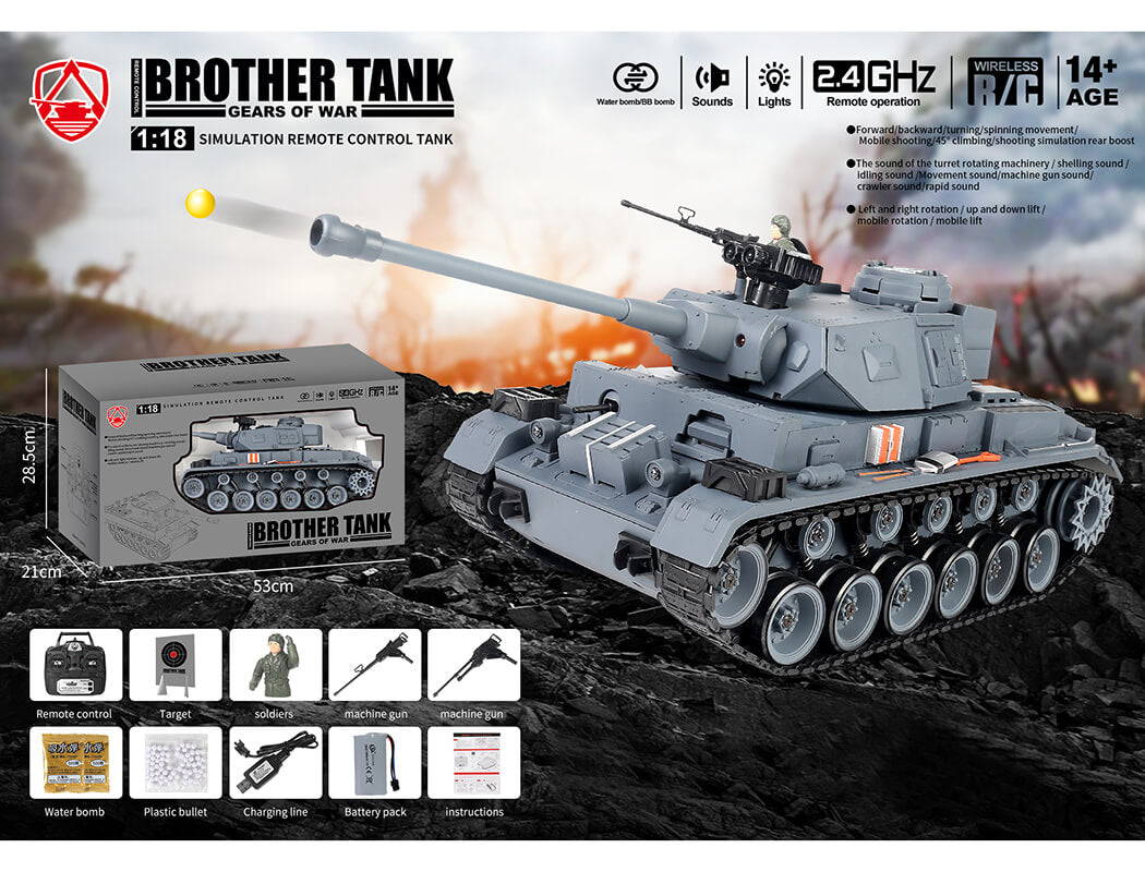 BROTHER TANK RC TANK 1:18 GERMAN PANTHER III GREY