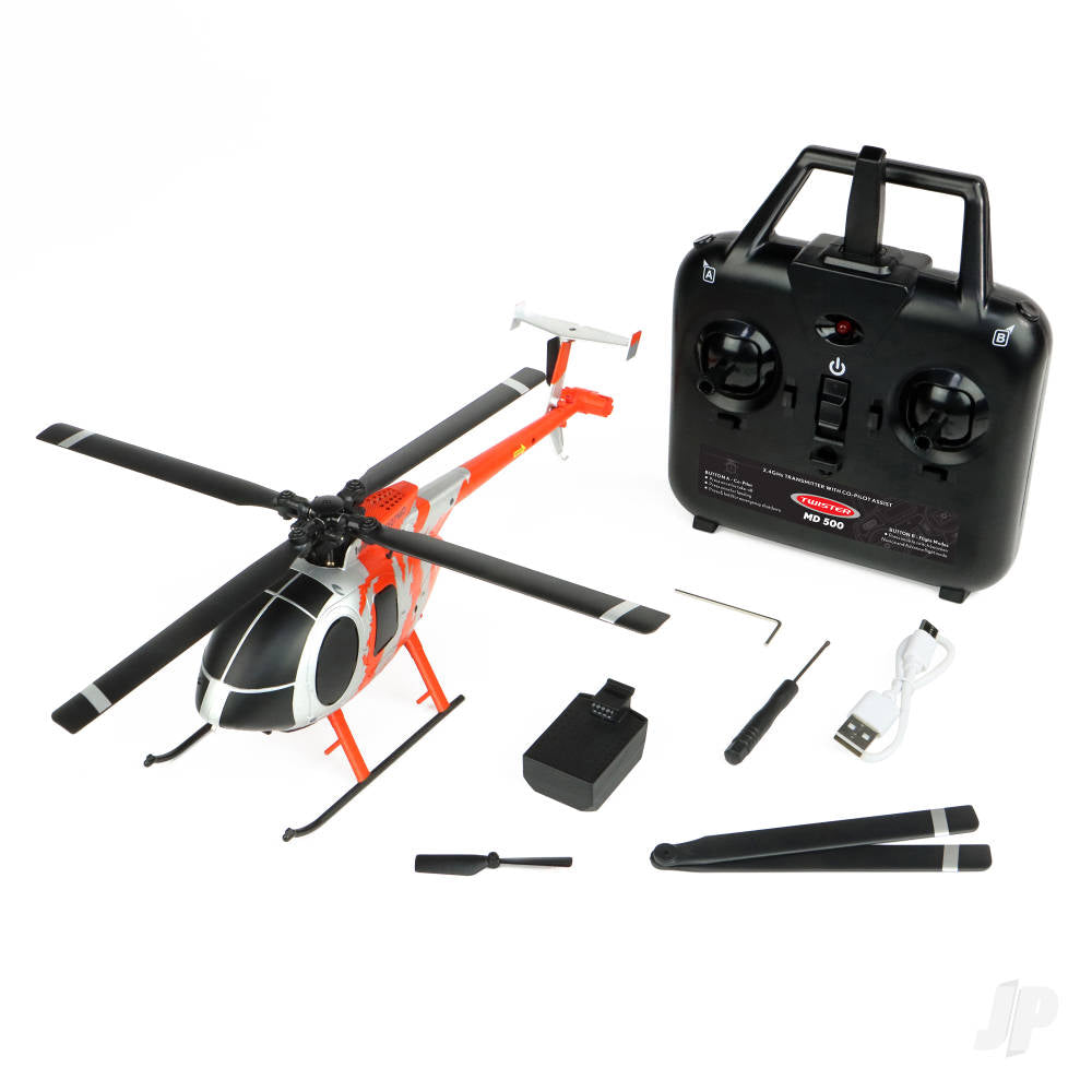 Twister MD 500 Scale 250 Flybarless Helicopter with 6 Axis Stabilisation and Altitude Hold (Red/Silver)