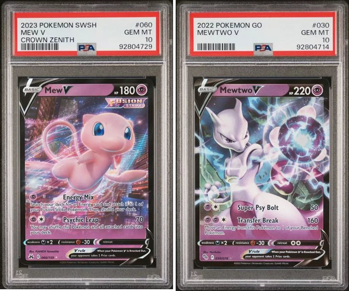 POKEMON GO 030 MEWTWO V & POKEMON SWORD AND SHIELD CROWN ZENITH 060 MEW V PSA 10