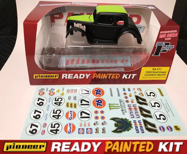Pioneer Slot Car 1934 Ford Coupe Legends Racer 'Ready Painted' Kit 11 (Black/Green)