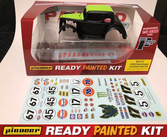 Pioneer Slot Car 1934 Ford Coupe Legends Racer 'Ready Painted' Kit 11 (Black/Green)