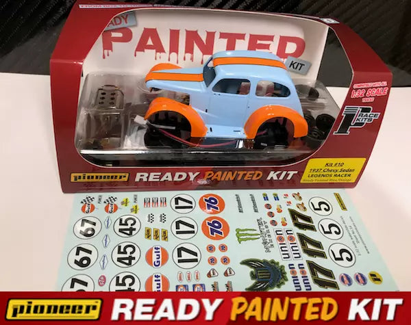 Pioneer Slot Car 1937 Chevy Sedan Legends Racer 'Ready Painted' Kit 10 (Blue/Orange Gulf)