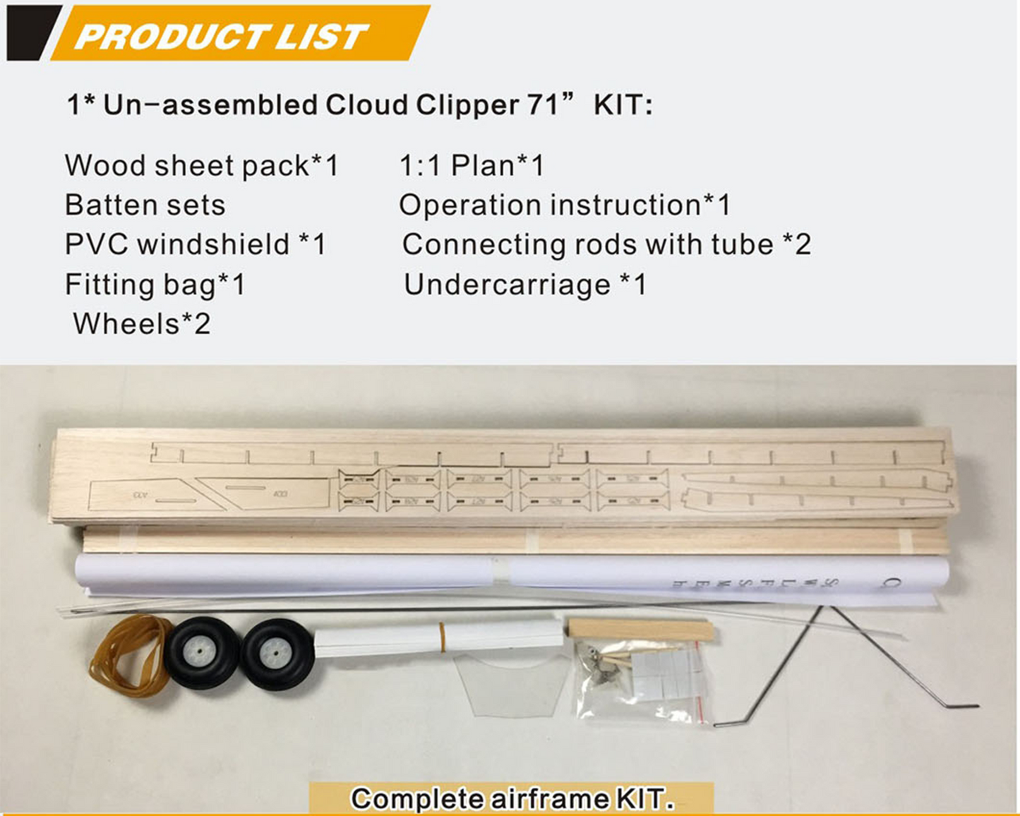 VALUEPLANES BALSA CLOUD CLIPPER 71 KIT, 1800MM WINGSPAN BALSA KIT