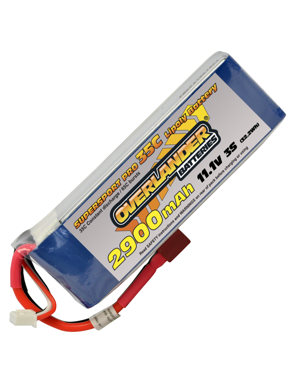Overlander 2900MAH 11.1V 3S 35C SUPERSPORT PRO LIPO BATTERY (DEANS CONNECTOR)