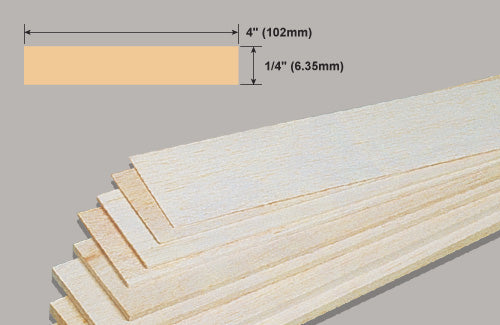 Slec Balsa Sheet 1/4x4x36"/6.35x102x914mm