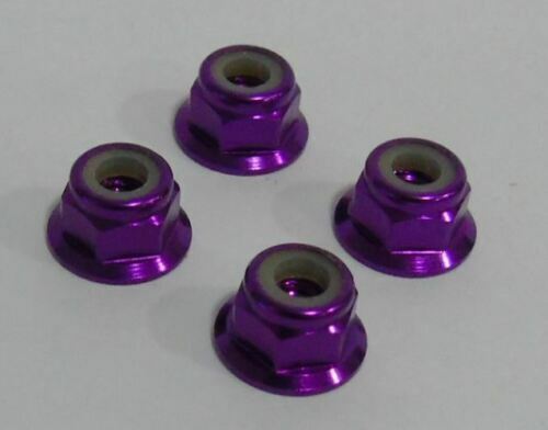 Trickbits Purple Aluminium Flanged Nyloc 4mm Wheelnuts 4Pk M4 Nuts TB4513