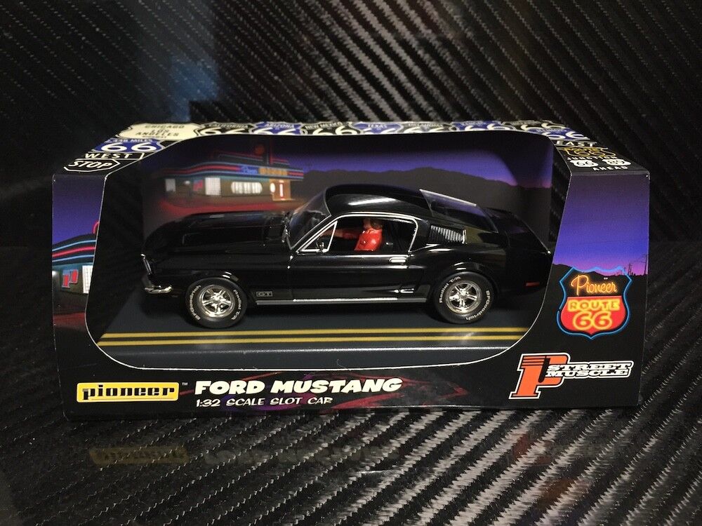 Pioneer Slot Car 1968 Ford Mustang Fastback GT Jet Black Route 66 P056