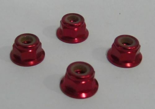 Trickbits Red Aluminium Flanged Nyloc 4mm Wheelnuts 4Pk M4 Nuts TB4510