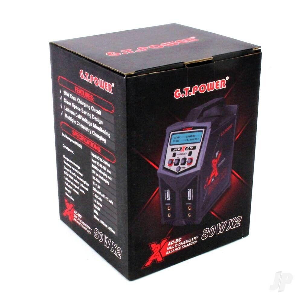 G.T. POWER X2 Charger 2x80W Charger (UK) LiPo LiFe LiHv LiIon NiMH Pb