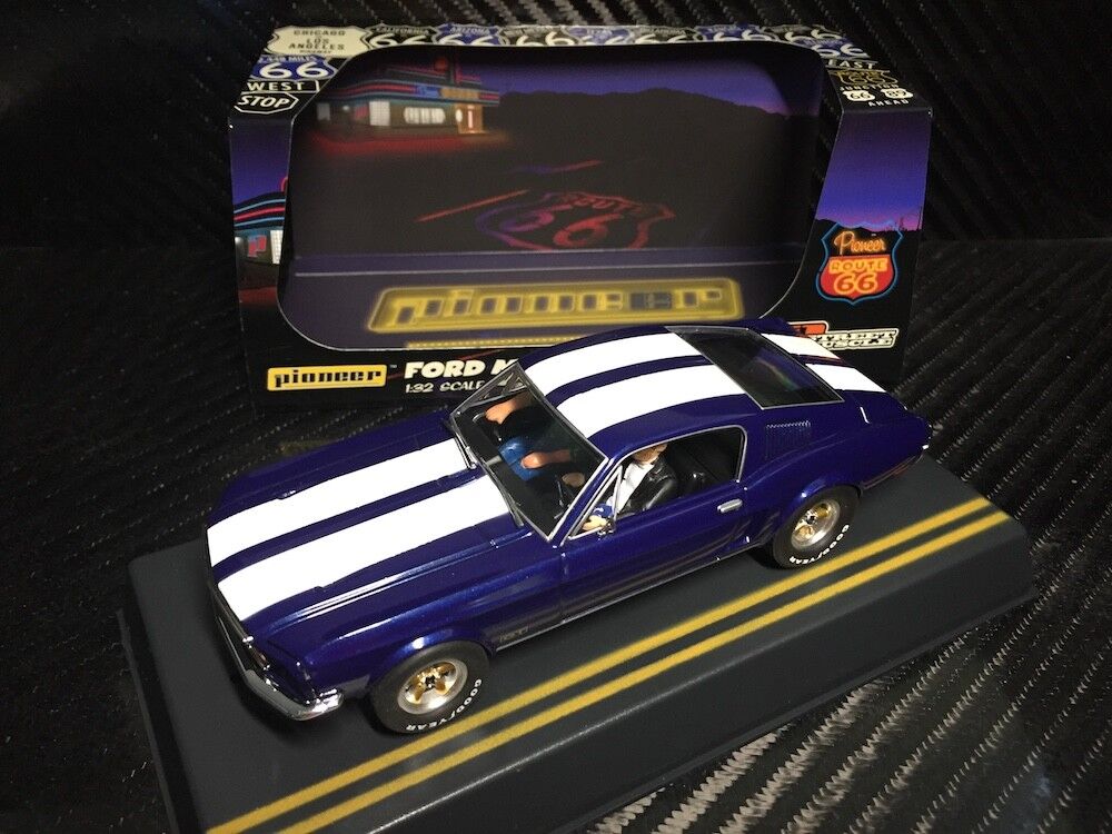 Pioneer Slot Car P055 1968 Ford Mustang Fastback GT Midnight Blue Route 66 RARE