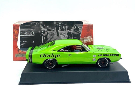 Pioneer Slot Car P144 Dodge Charger Black Widow Metallic Green