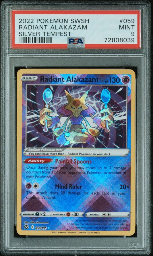 2022 Pokemon Sword and Shield Silver Tempest Radiant Alakazam 059/195 PSA 9 Mint
