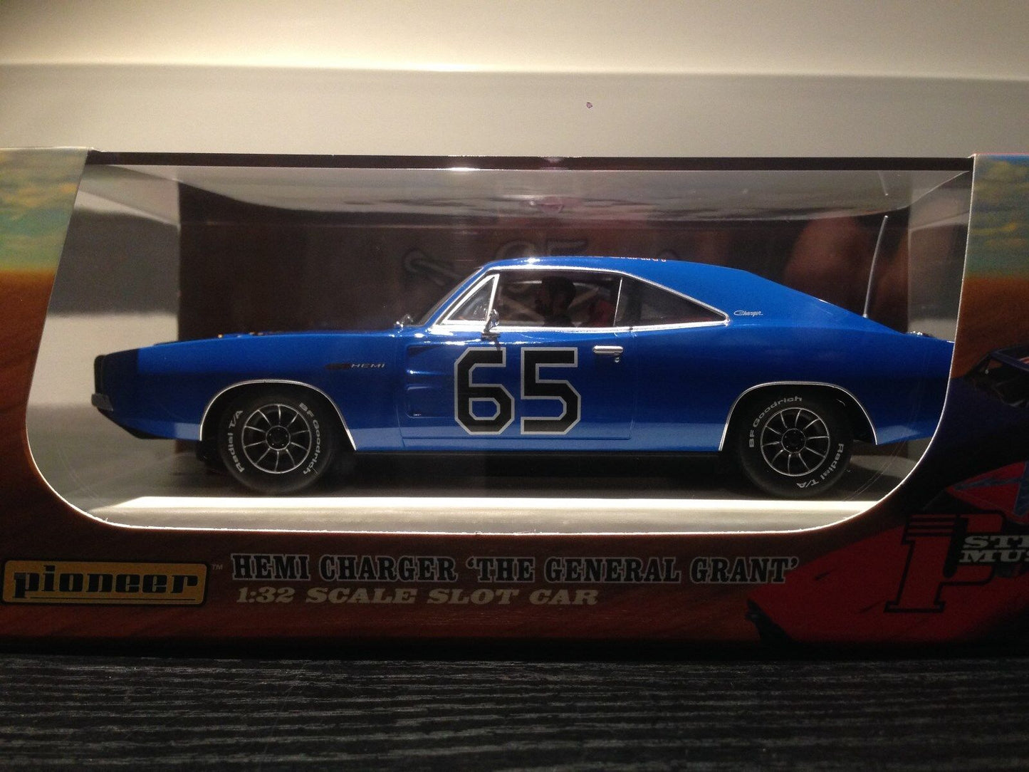 Pioneer Slot Car P094 Dodge Charger Dukes of Hazzard General Grant in Crazy Blue
