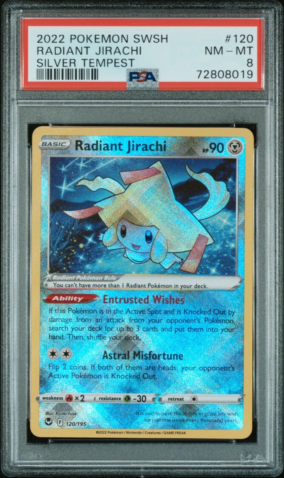 2022 Pokemon Sword and Shield Silver Tempest Radiant Jirachi 120/195 PSA 8 NM-MT 2022 Pokemon Sword and Shield Silver Tempest Radiant Jirachi 120/195 PSA 8 NM-MT