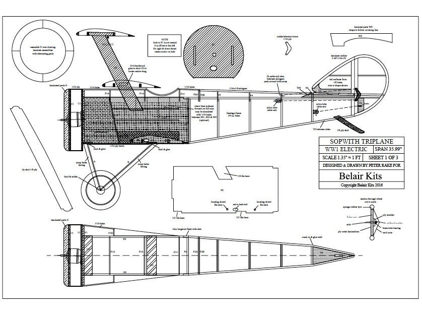 Belair Scale Kits Sopwith Triplane 36" Electric Scale Kit RC Aircraft A-BA020