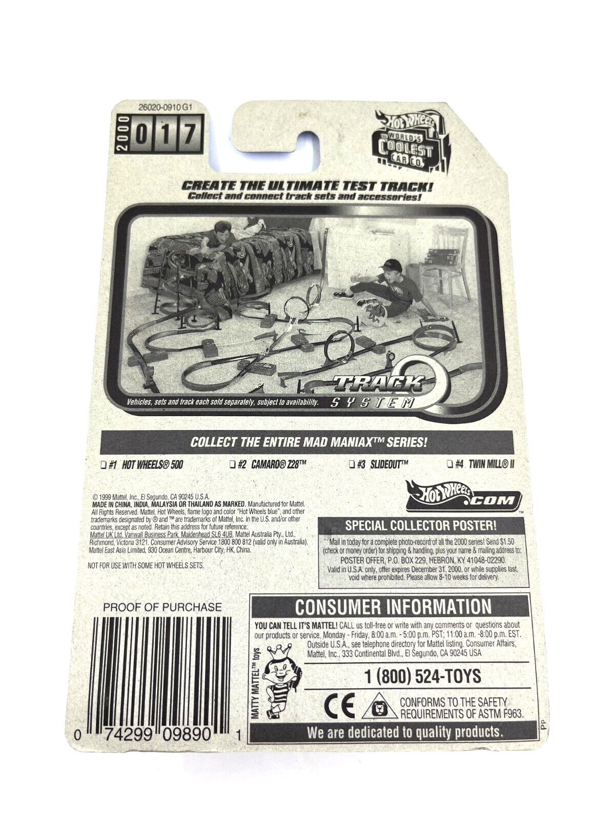 RARE Hot Wheels 1999 Mad Maniax Hot Wheels 500 01/04 #17