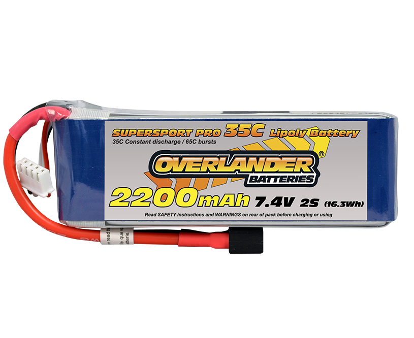 Overlander 2200mAh 7.4v 2S 35C SuperSport LiPo Battery - XT60 Connector