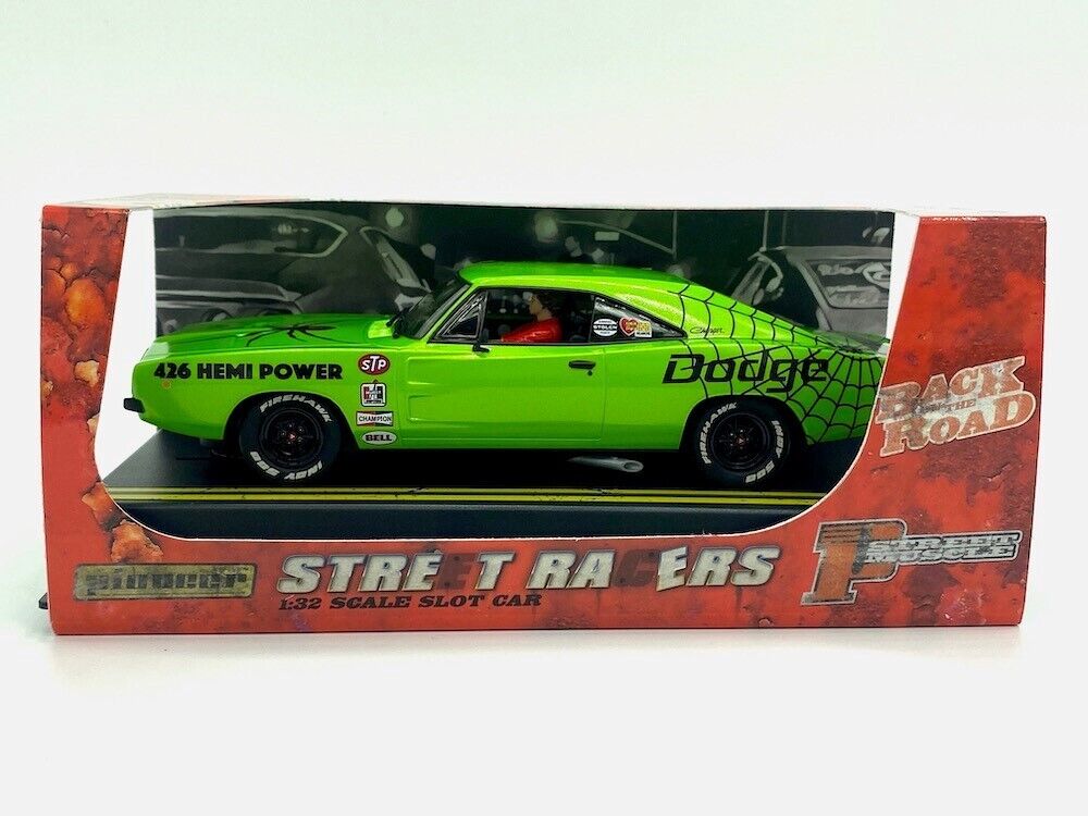 Pioneer Slot Car P144 Dodge Charger Black Widow Metallic Green