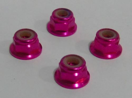 Trickbits Pink Aluminium Flanged Nyloc 4mm Wheelnuts 4Pk M4 Nuts TB4514