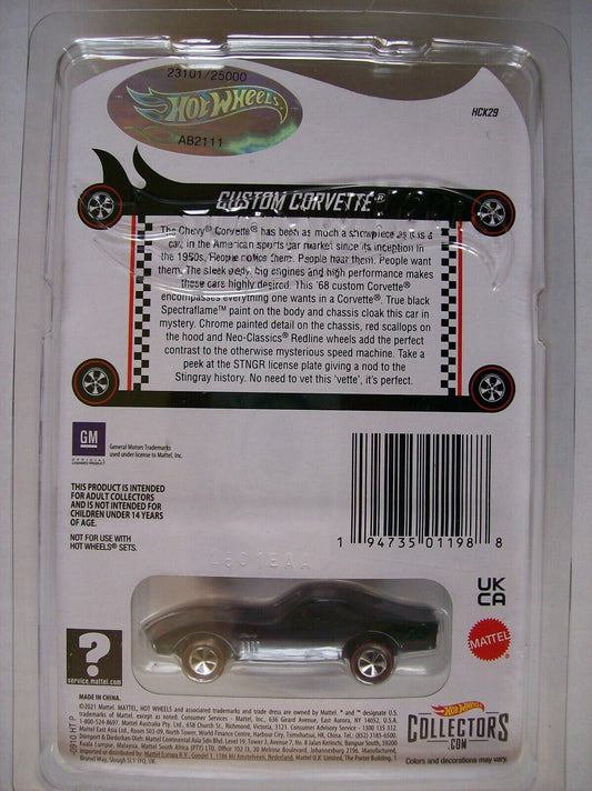 Hot Wheels 1968 Custom Corvette Red Line Club Special Limited Release