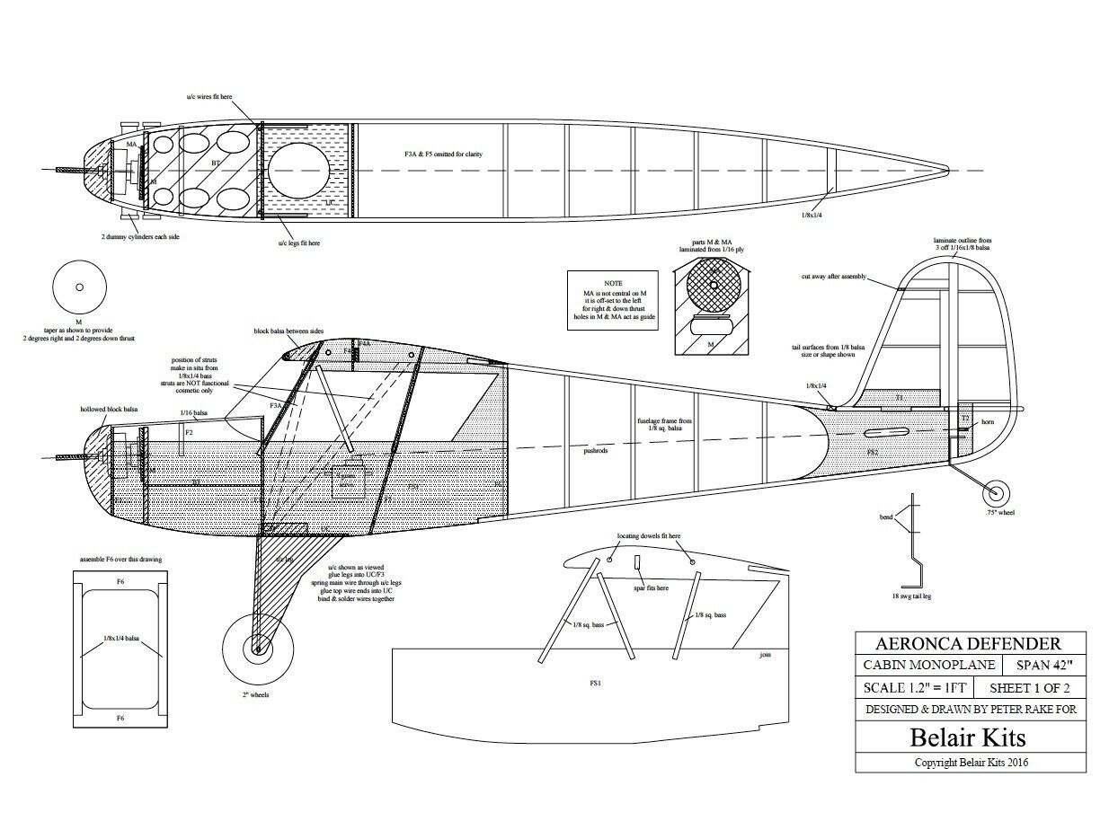 Belair Scale Kits Aeronca Defender 42" Electric Scale Kit RC Aircraft A-BA002