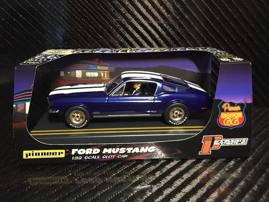 Pioneer Slot Car P055 1968 Ford Mustang Fastback GT Midnight Blue Route 66 RARE