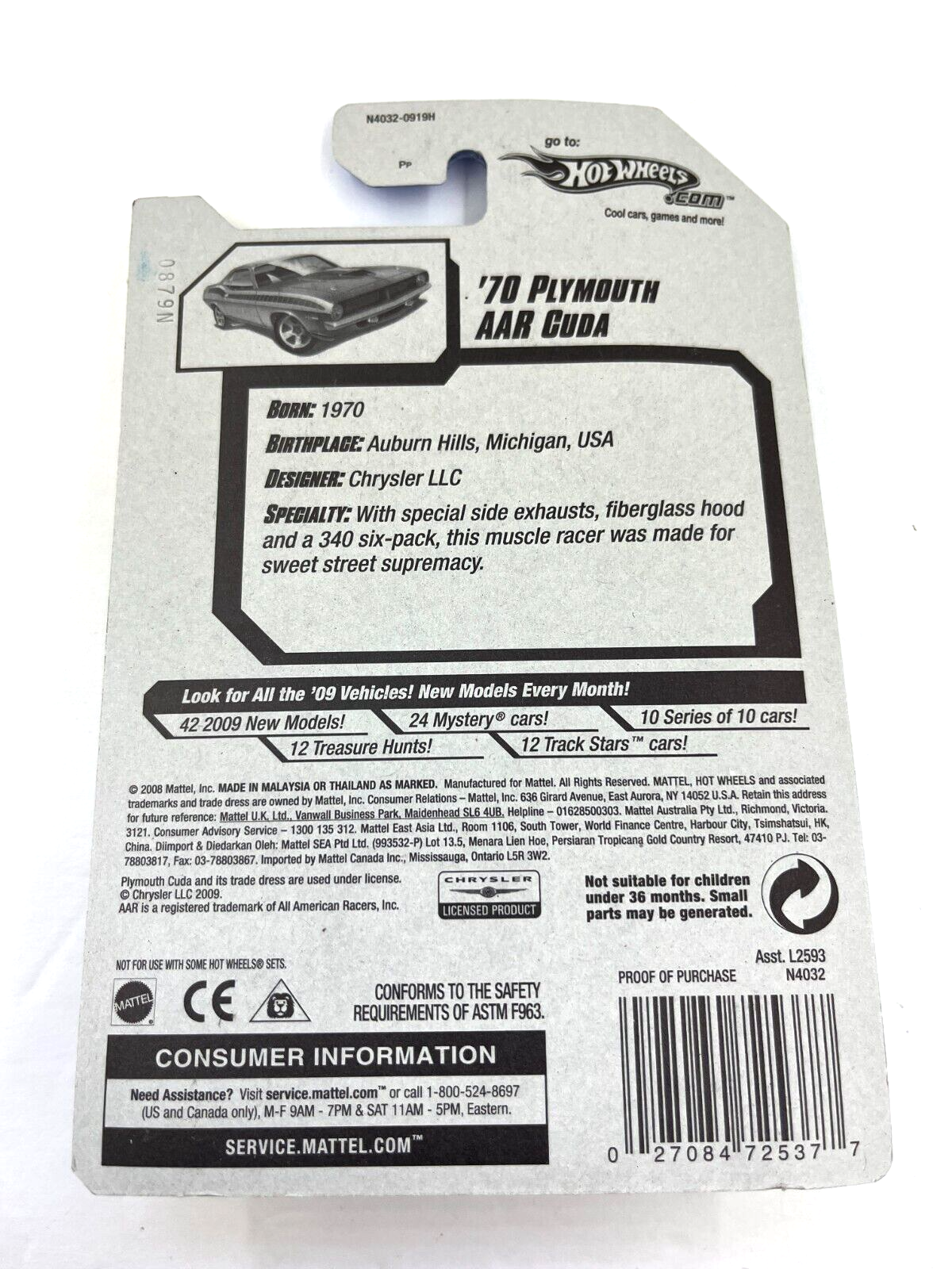 RARE Hot Wheels 2009 '70 Plymouth AAR Cuda 29/42 New Models