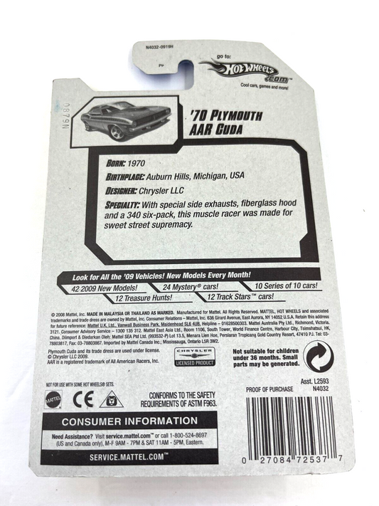 RARE Hot Wheels 2009 '70 Plymouth AAR Cuda 29/42 New Models