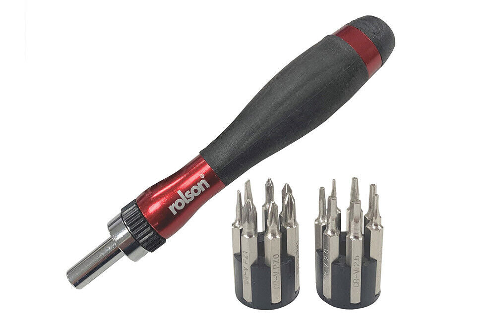 Rolson 15pc Ratchet Precision Screwdriver & Bit Set