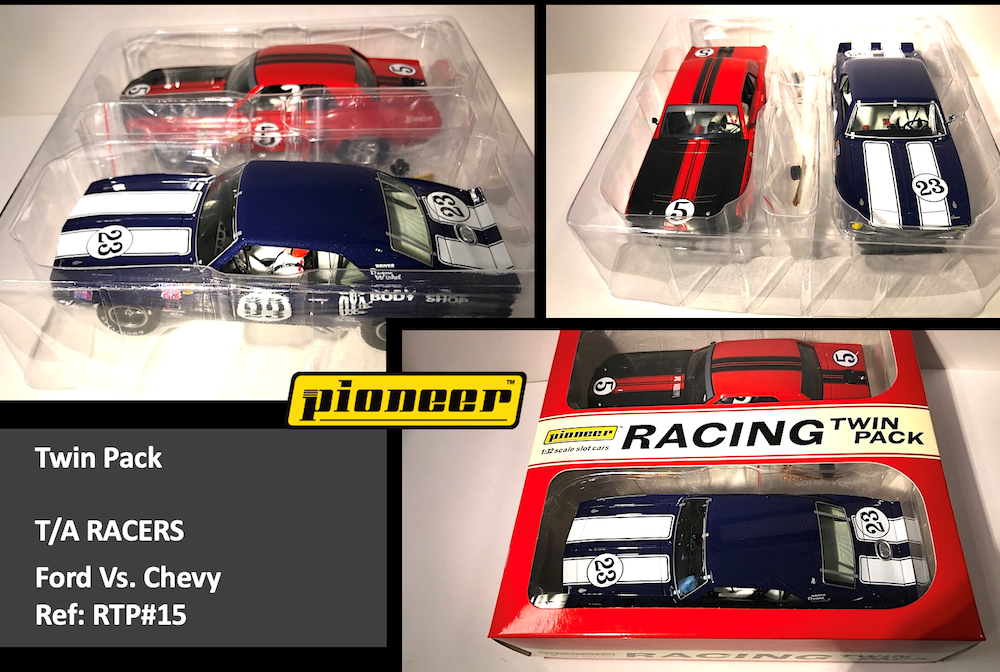 Pioneer Slot Car RTP15 Twin Pack P112 Ford Mustang and P128 Chevrolet Camaro