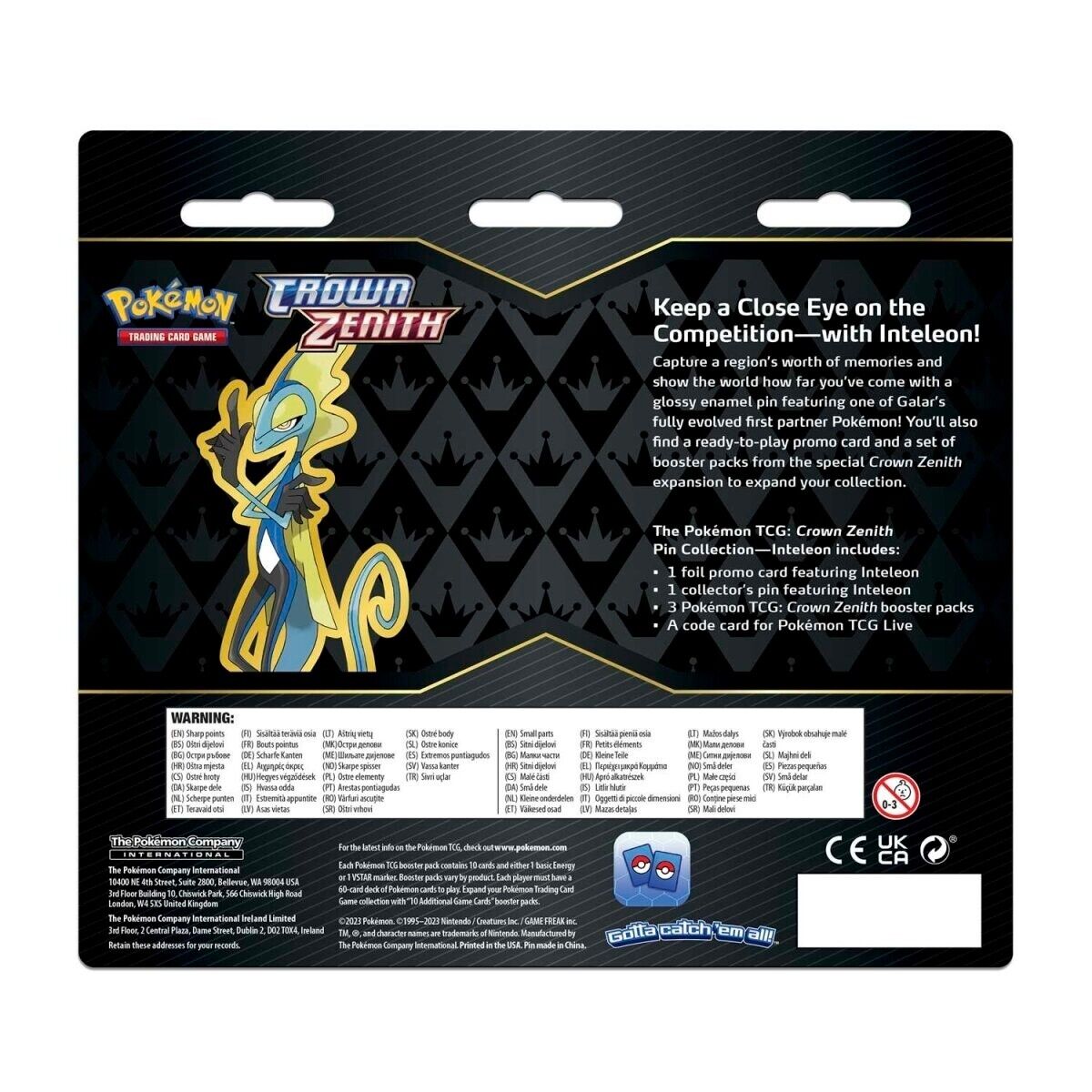 Pokémon TCG: Sword & Shield 12.5 Crown Zenith Pin Collection Inteleon UK STOCK