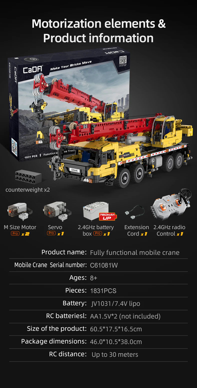 CaDA Full function mobile crane - 1831pcs Brick Kit