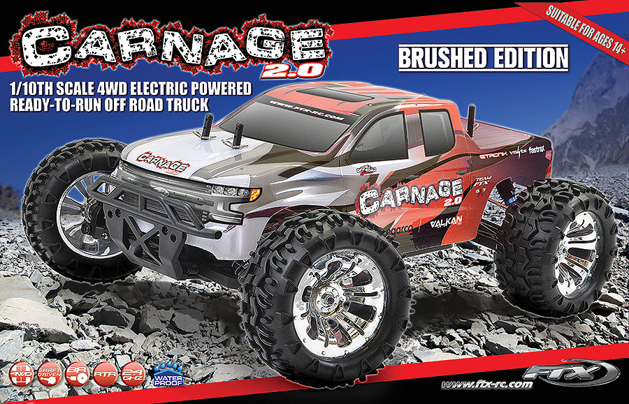 FTX CARNAGE 2.0 1/10 BRUSHED TRUCK 4WD RTR - RED FTX5537R