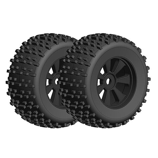 CORALLY OFFROAD 1/8 MONSTER TRUCK TYRES GRIPPER GLUED ON BLACK RIMS 1 PAIR