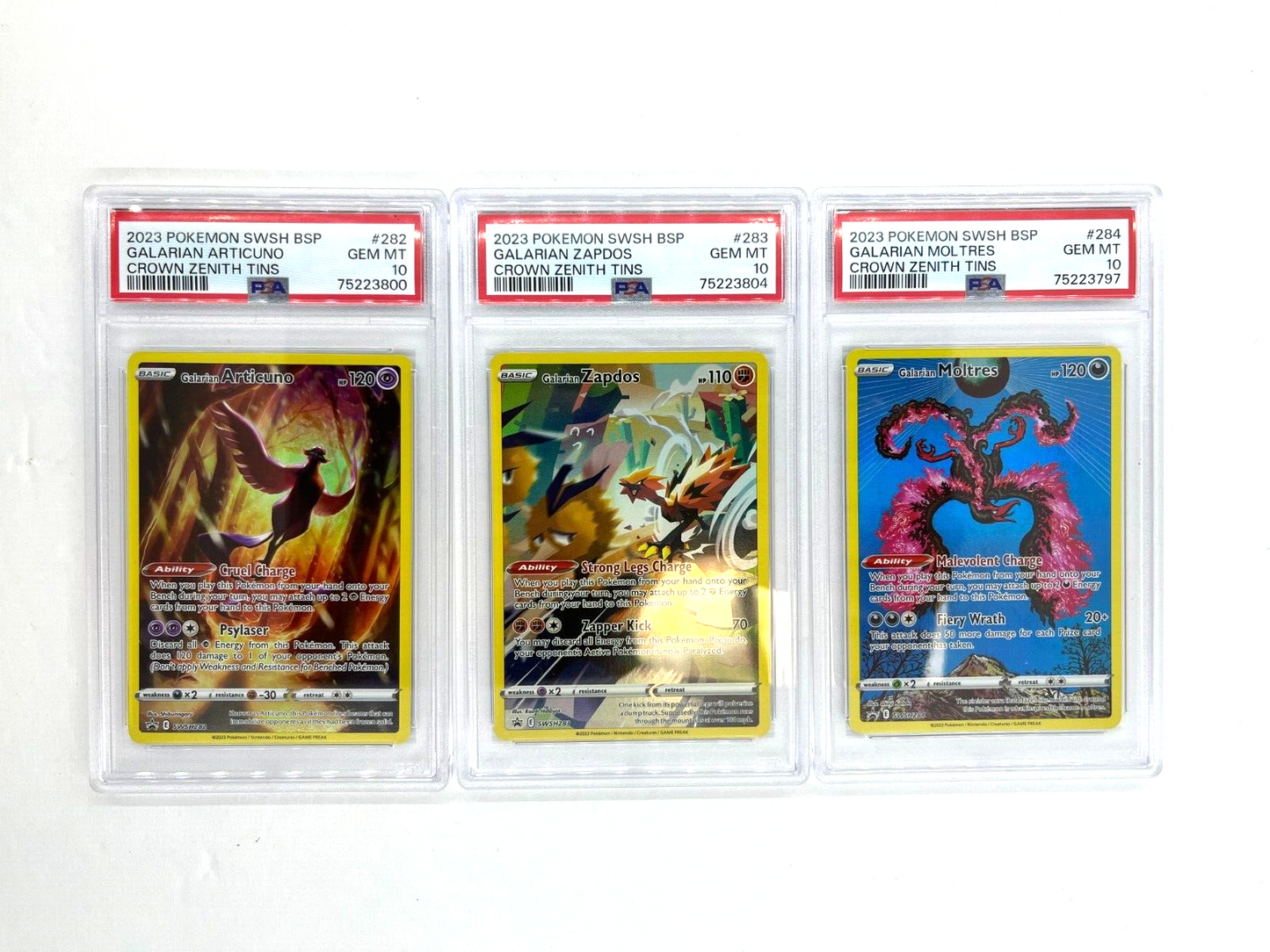 2023 Pokémon SWSH Crown Zenith Galarian Bird Trio PSA 10 GEM MT BUNDLE!