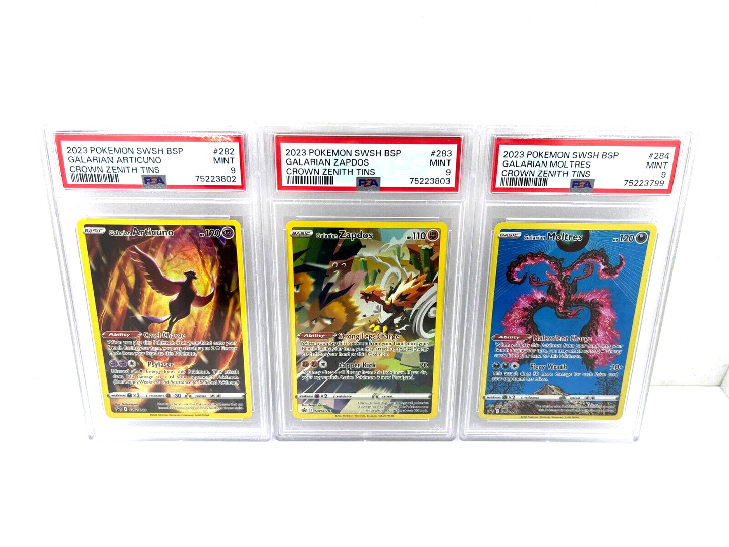 Pokemon TRIPLE Crown Zenith Tins PROMOS Galarian Zapdos, Articuno, Moltres PSA 9