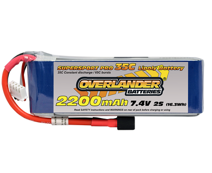 Overlander 2200mAh 7.4v 2S 35C SuperSport LiPo Battery - XT60 Connector