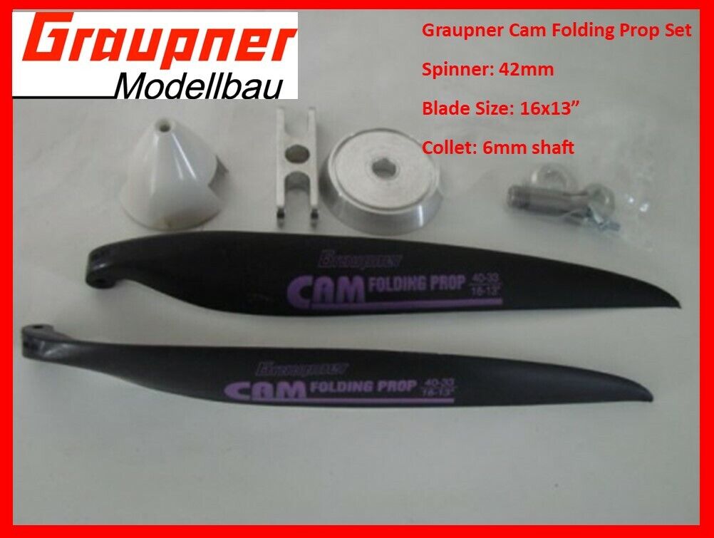 Elica Pieghevole Graupner CAM 16x13 – Albero 6mm, Spinner 42mm – Assemblaggio Tedesco