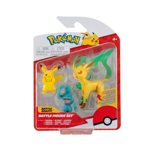 Pokemon Battle Figure Set 3 Pack - Leafeon Pikachu & Wynaut PKW0178 UK STOCK