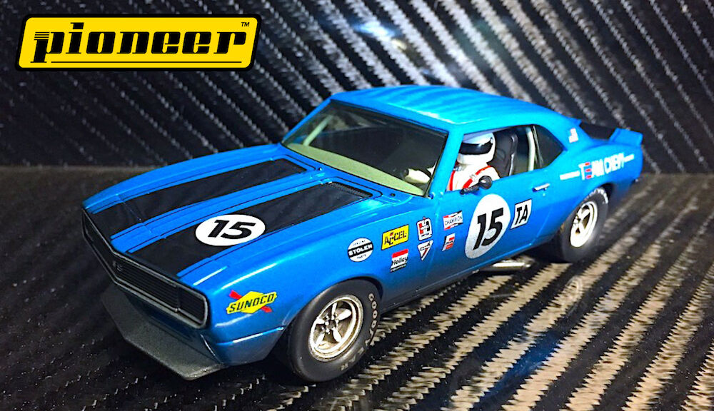 Pioneer Slot Car P045 Chevrolet Camaro Blue Raced Version