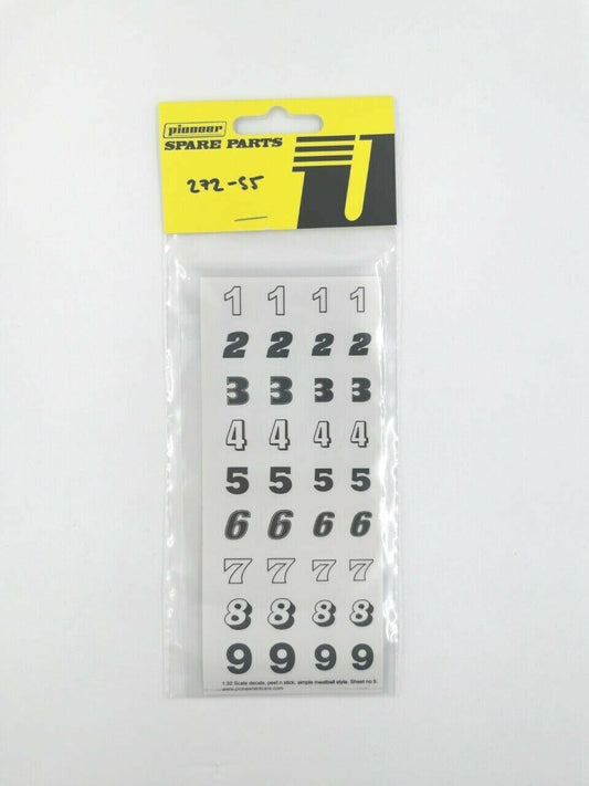 Pioneer Slot Cars Sticker Sheet No.5 ( Numbers 1-9 ) 272-S5