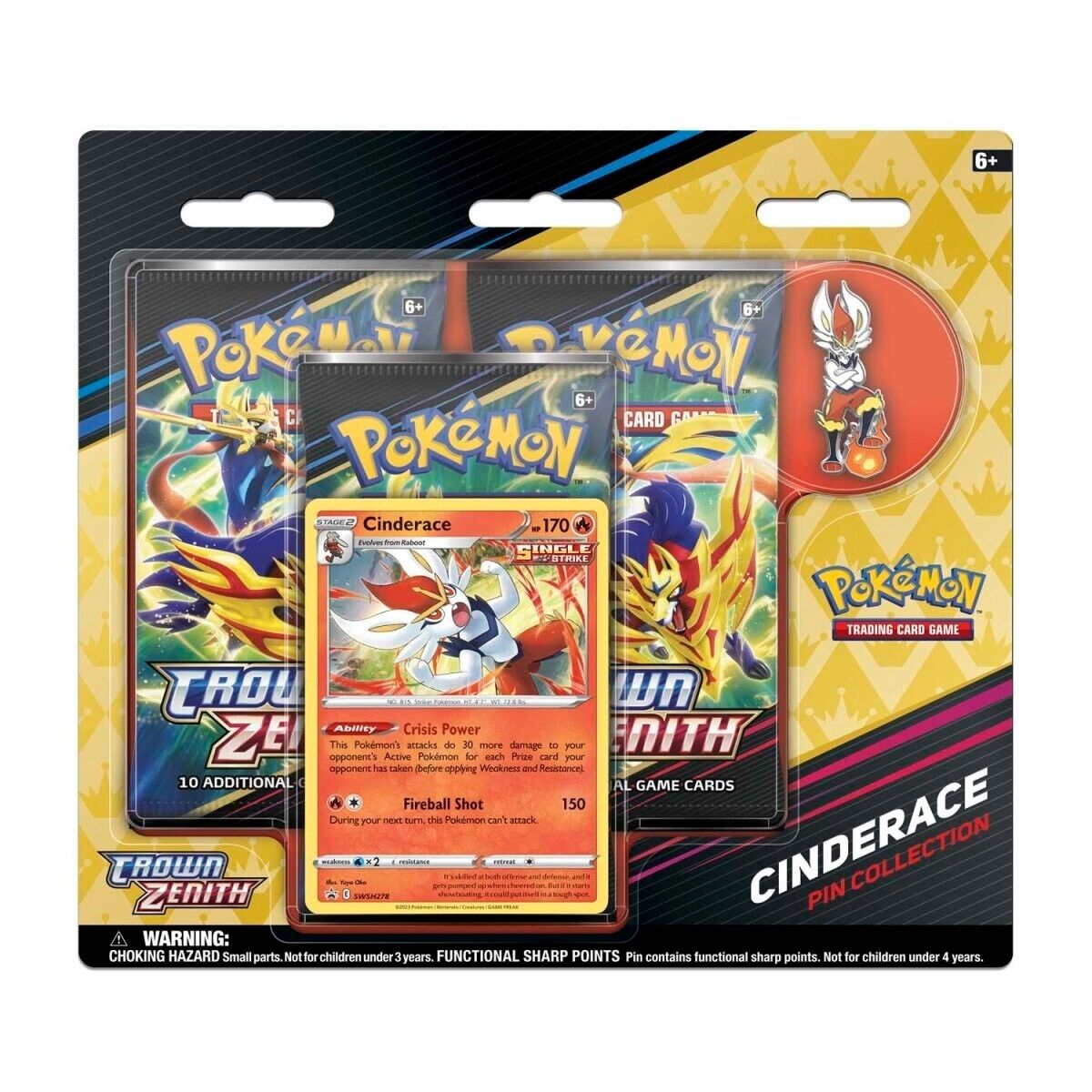 Pokémon TCG: Sword & Shield 12.5 Crown Zenith Pin Collection Cinderace UK STOCK