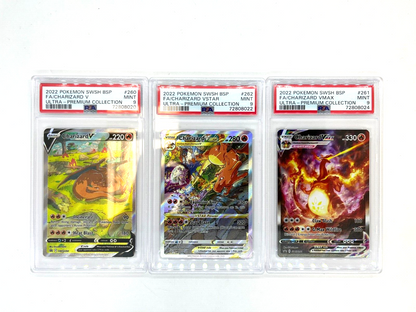 Pokemon UPC Charizard PSA Graded MINT 9 FULL SET BUNDLE 3 CARDS PLAYMAT BOX