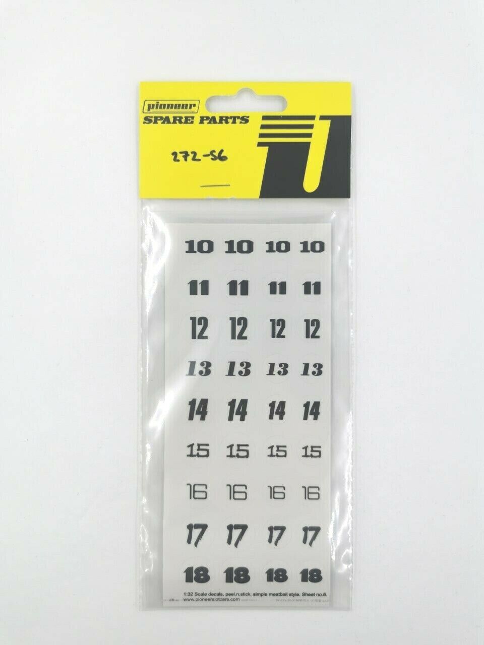 Pioneer Slot Cars Sticker Sheet No.6 ( Numbers 10-18 ) 272-S6