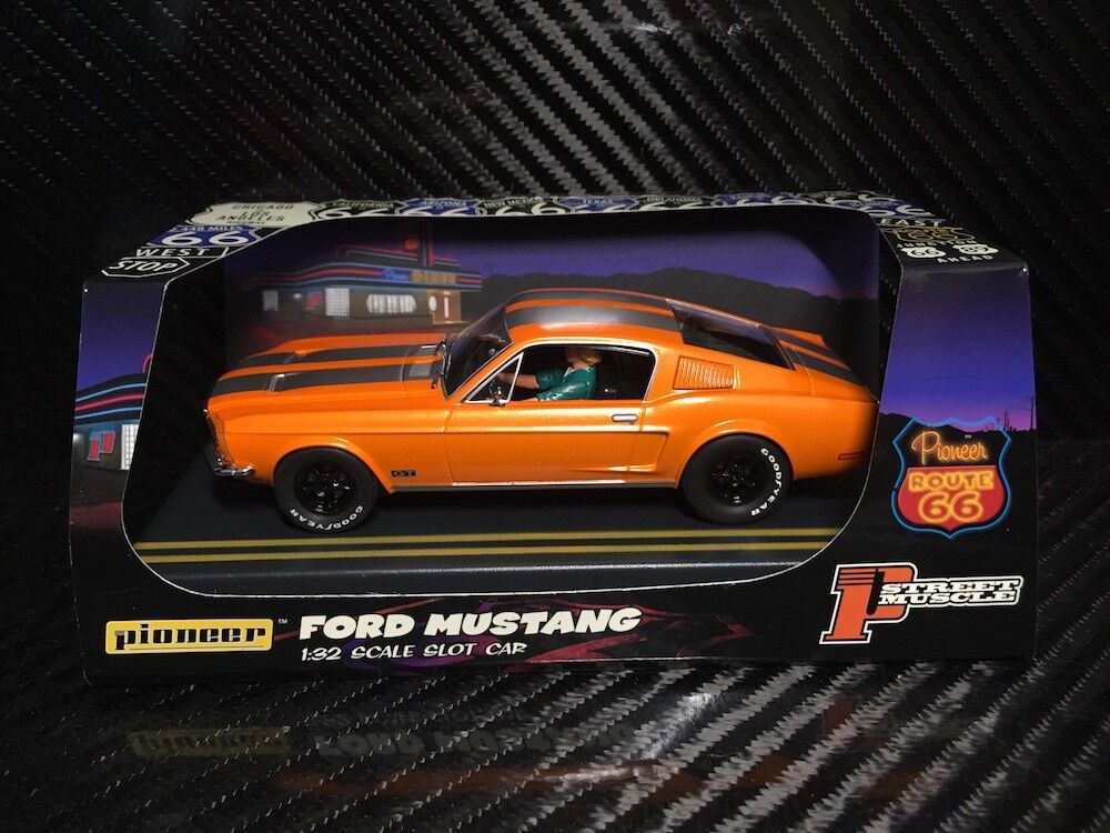 Pioneer Slot Car 1968 Ford Mustang Fastback GT Solar Orange Route 66 P054