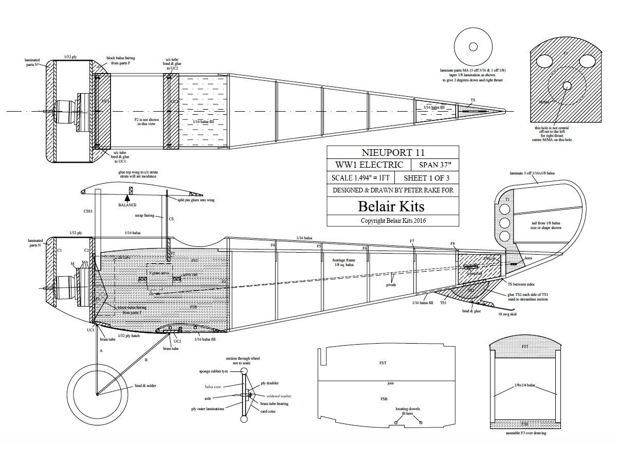 Belair Scale Kits Nieuport 11 37" Electric Scale Kit RC Aircraft A-BA016